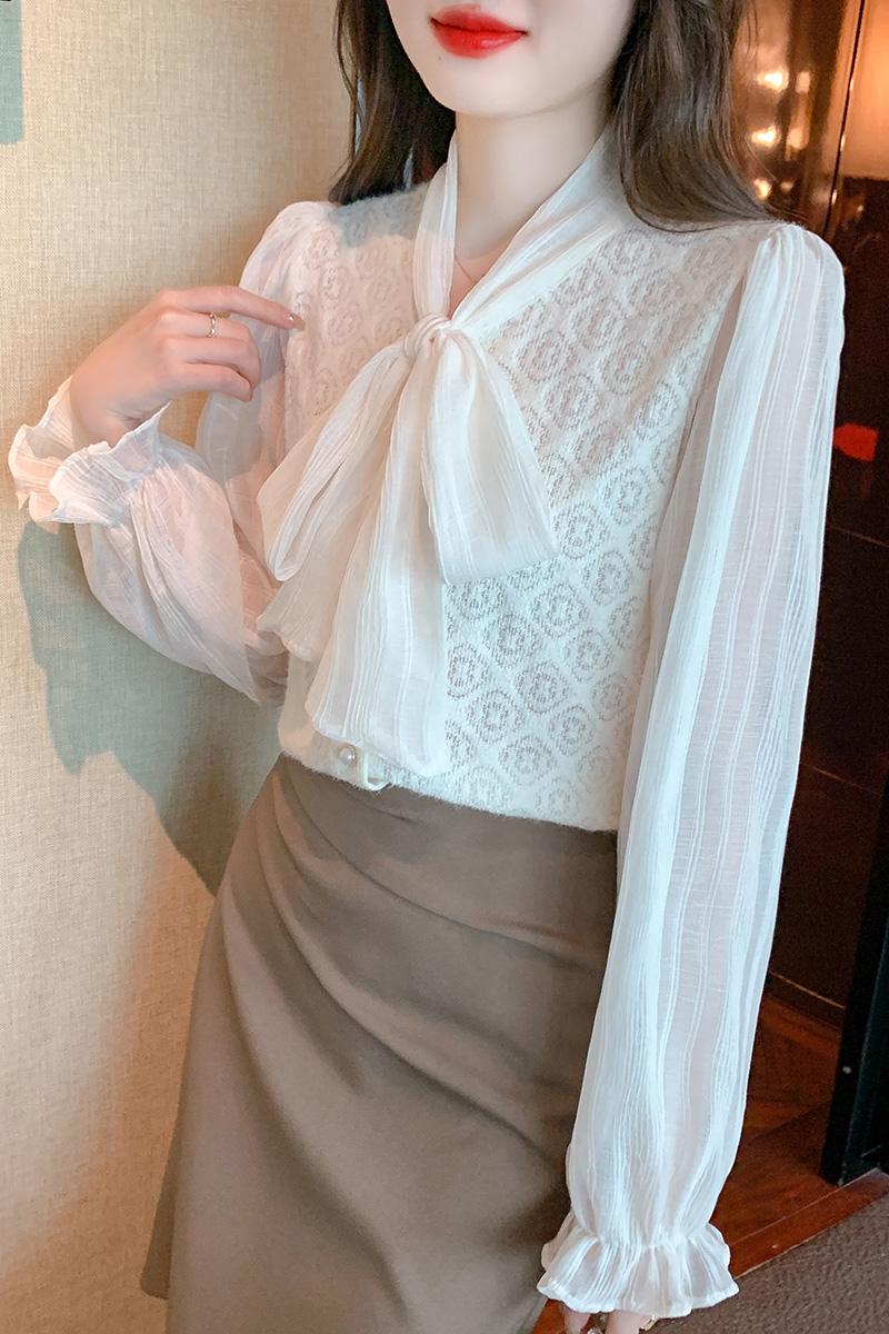 Korean style lace splice long sleeve shirts for women