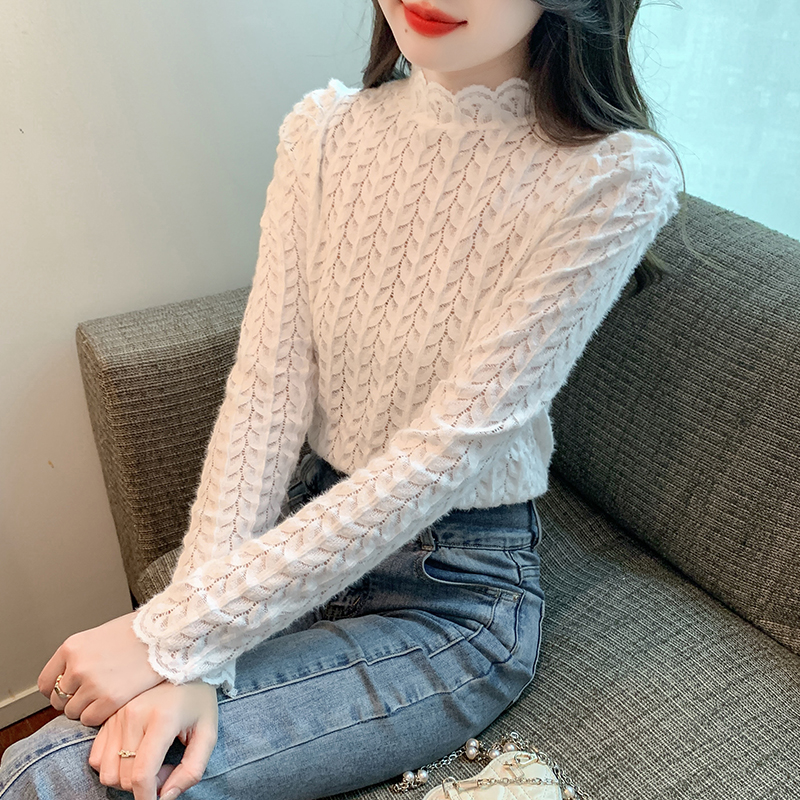 Lace slim shirts autumn and winter bottoming shirt