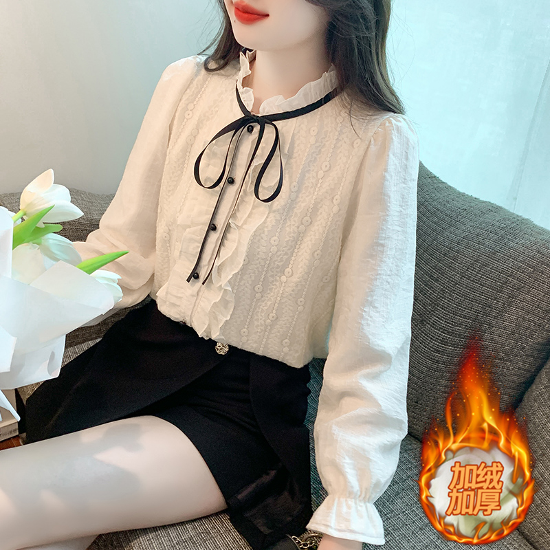 Bow thick shirts long sleeve bottoming shirt for women