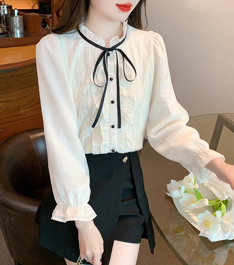 Bow thick shirts long sleeve bottoming shirt for women