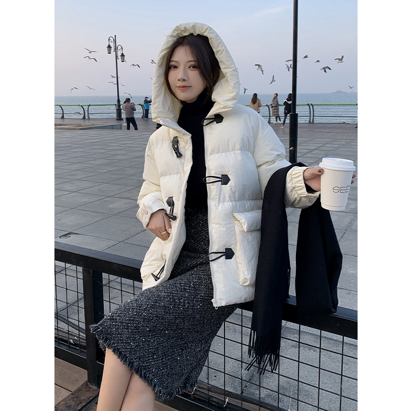Horn buckle large pockets coat Korean style winter cotton coat