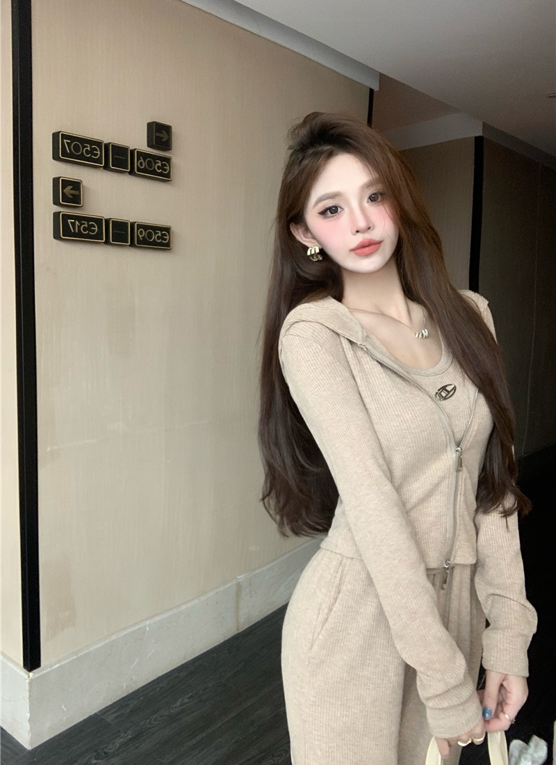Casual hooded vest fashion autumn and winter tops 3pcs set