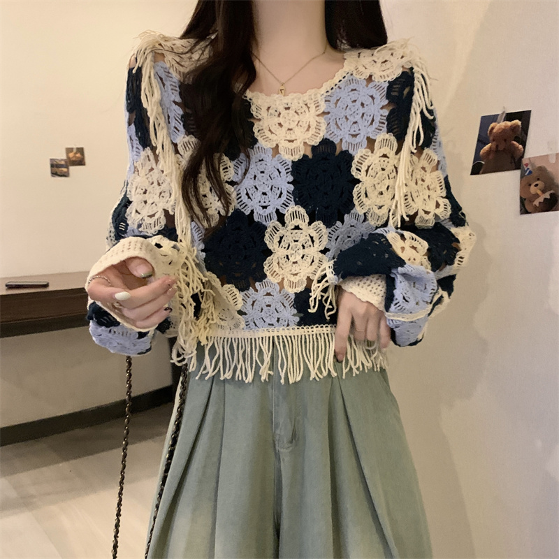 Autumn unique tops large yard crochet sweater for women