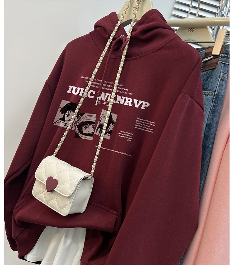 Autumn and winter loose plus velvet hoodie for women