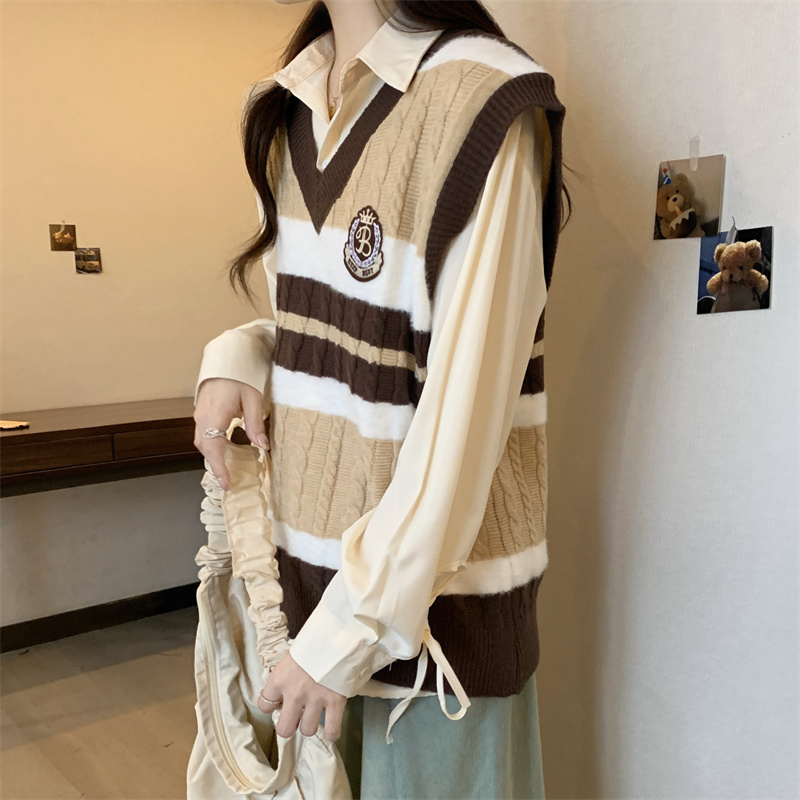 Large yard autumn sweater long sleeve vest a set for women