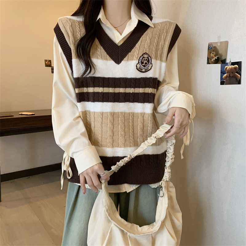 Large yard autumn sweater long sleeve vest a set for women