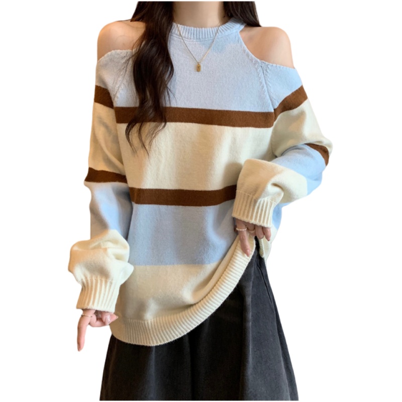 Stripe niche sweater autumn and winter loose tops for women