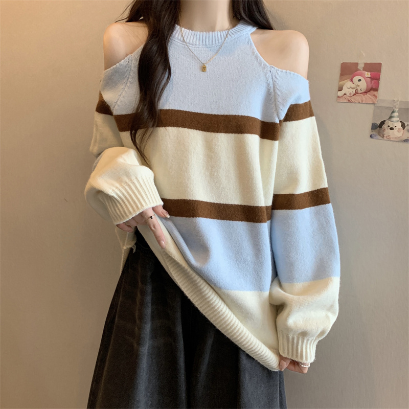Stripe niche sweater autumn and winter loose tops for women
