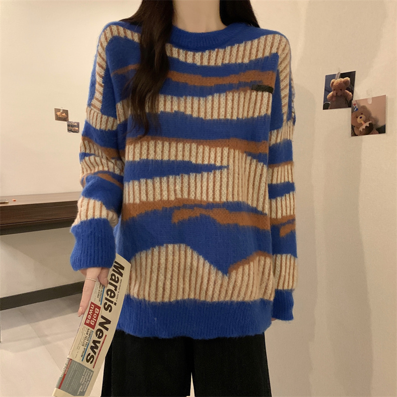 Mohair loose tops stripe bottoming shirt for women