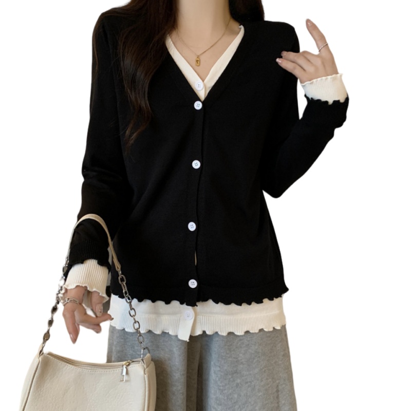 Pseudo-two bottoming shirt loose cardigan for women