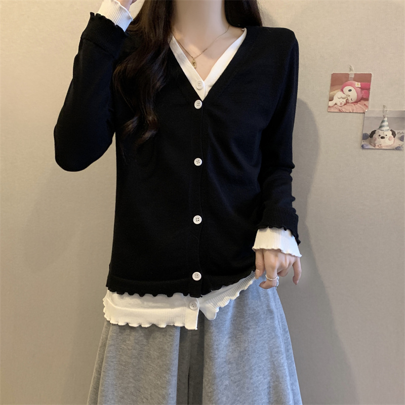Pseudo-two bottoming shirt loose cardigan for women