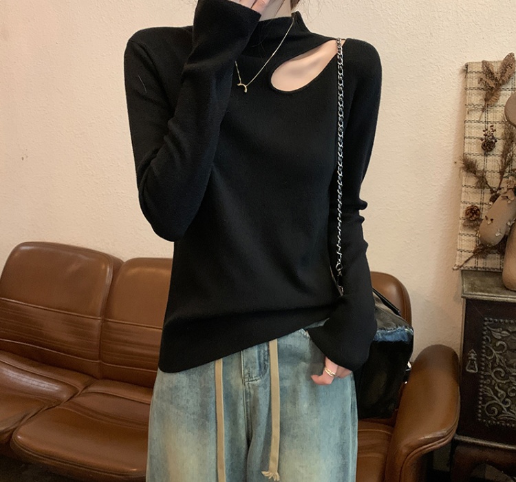 Bottoming autumn and winter hollow clavicle sweater for women