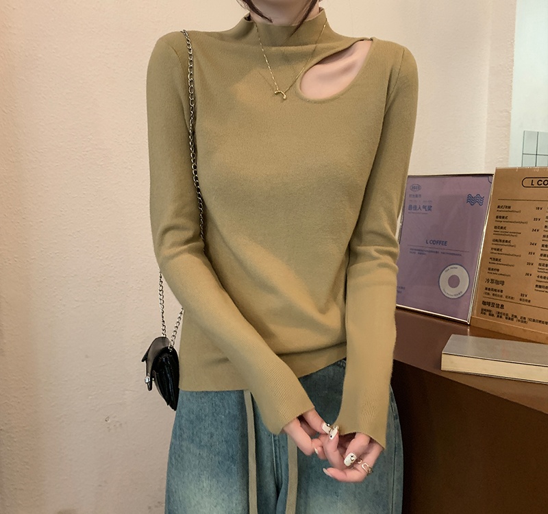 Bottoming autumn and winter hollow clavicle sweater for women