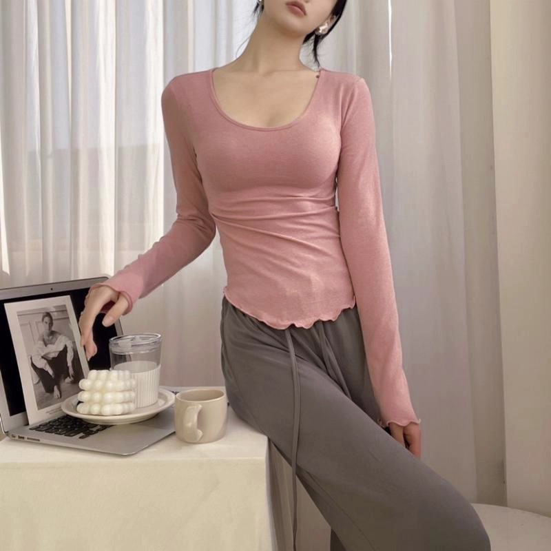 Pure cotton slim bottoming shirt Western style T-shirt