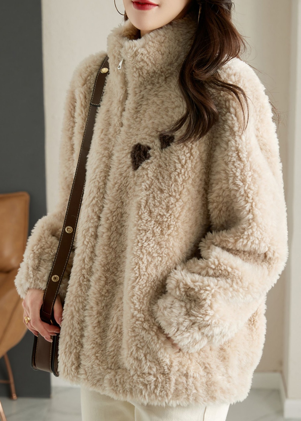 Winter long overcoat lambs wool coat