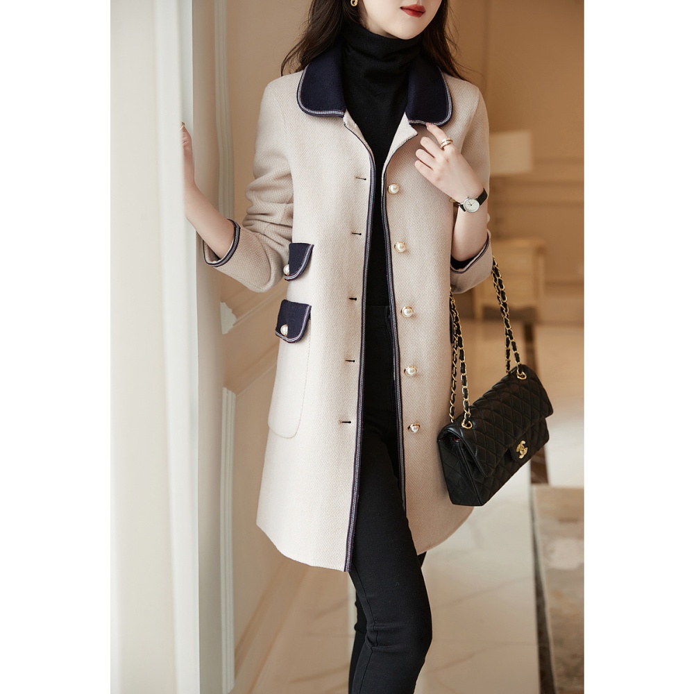 Wool two-sided overcoat mixed colors woolen coat for women