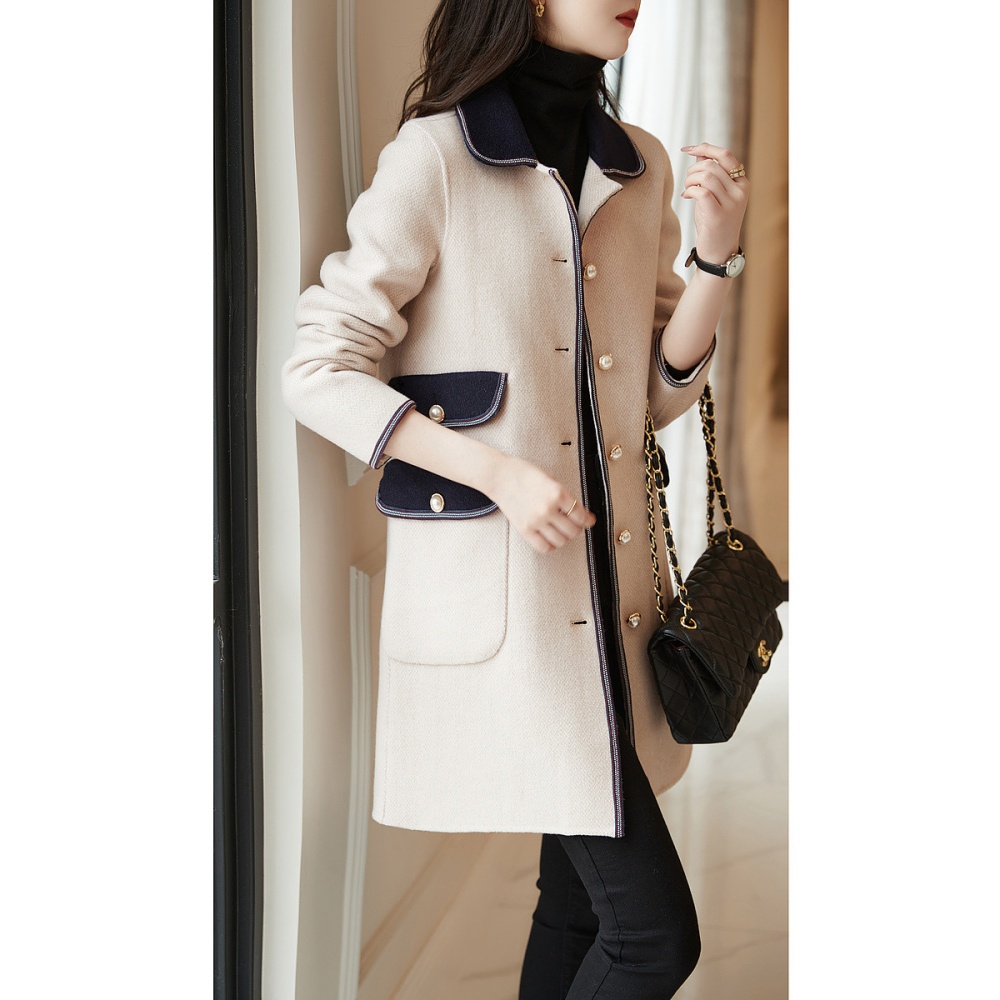 Wool two-sided overcoat mixed colors woolen coat for women