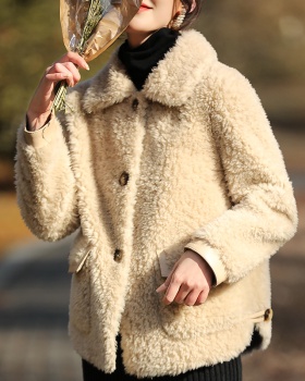 Korean style fur coat wool overcoat for women