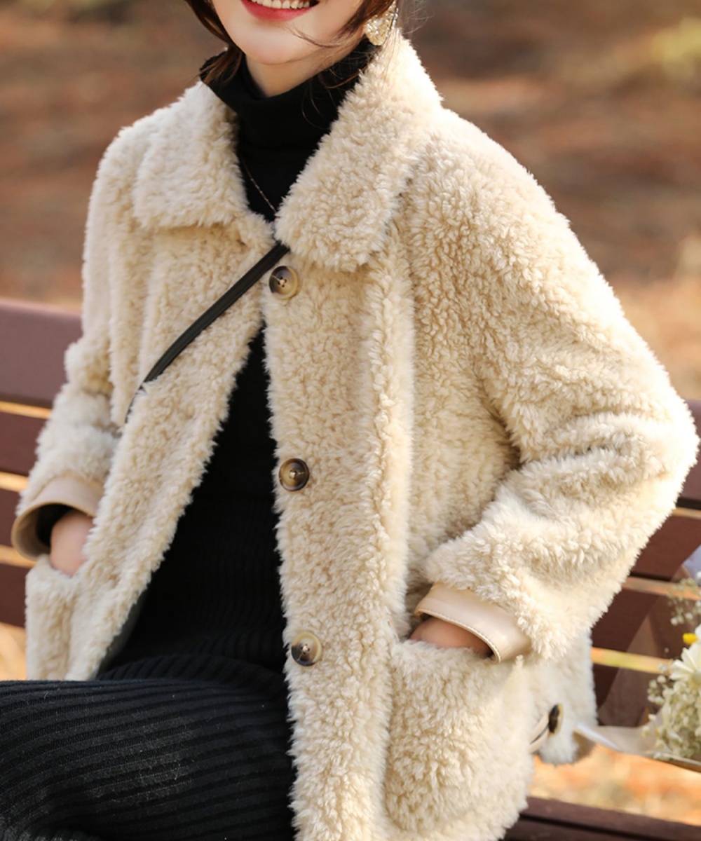 Korean style fur coat wool overcoat for women