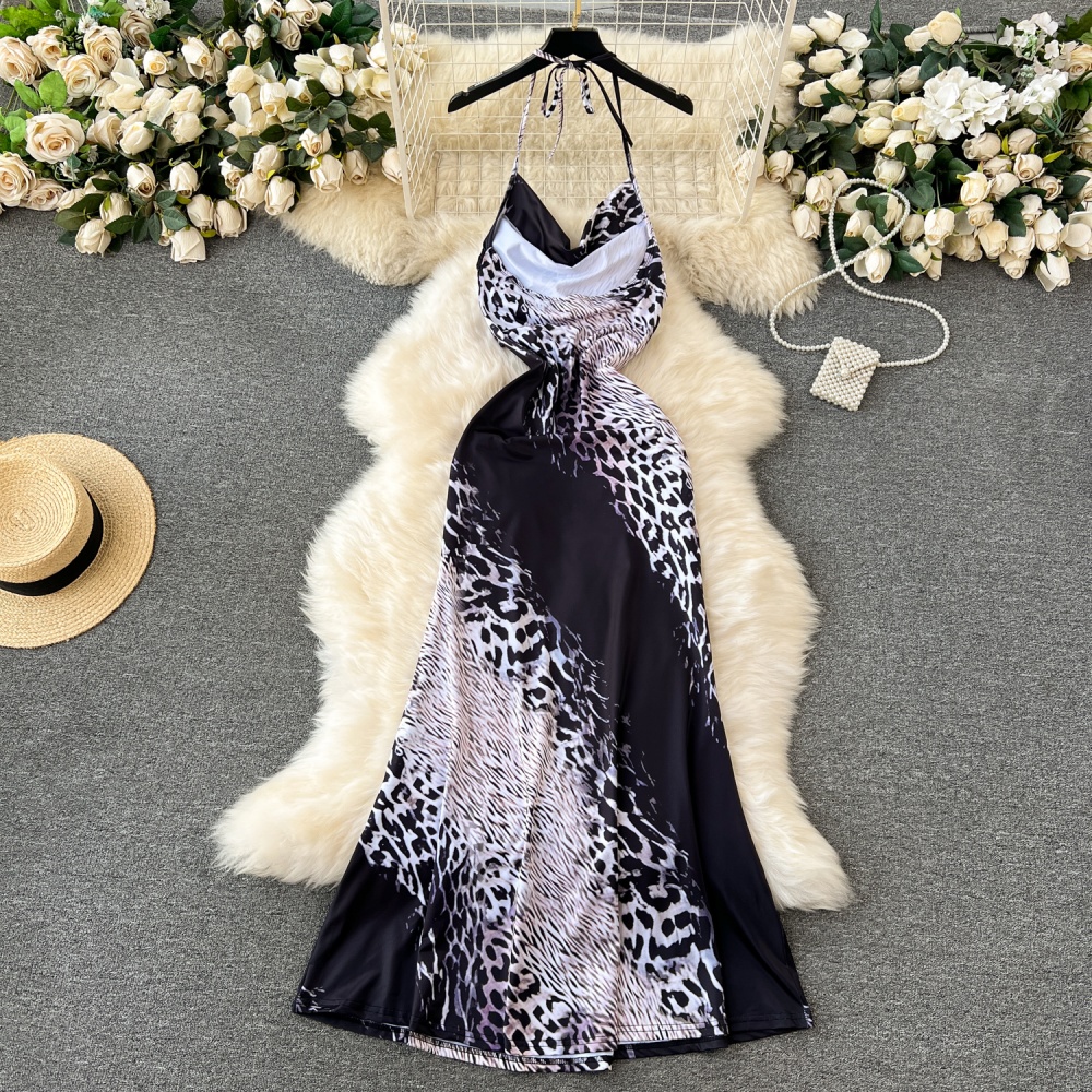 European style leopard dress sexy slim long dress for women