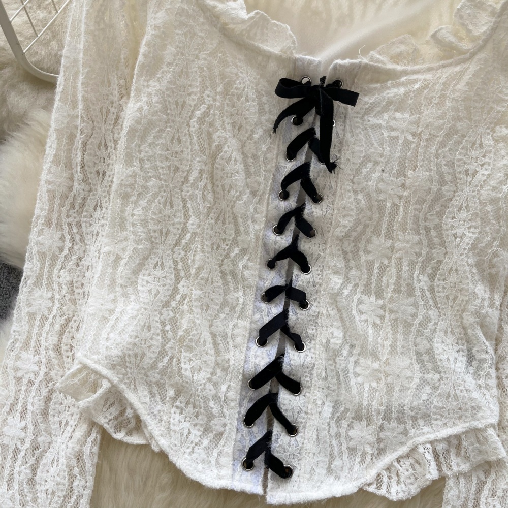 Unique lace short tops sweet France style court style shirt