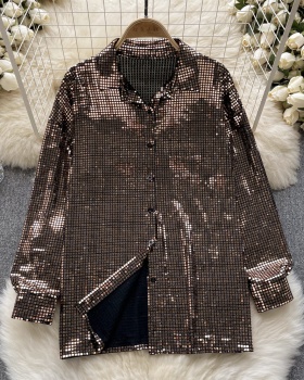 Sequins fashion glitter tops loose Western style shirt