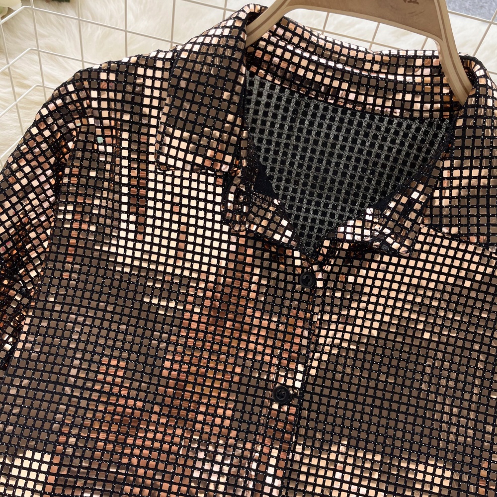 Sequins fashion glitter tops loose Western style shirt