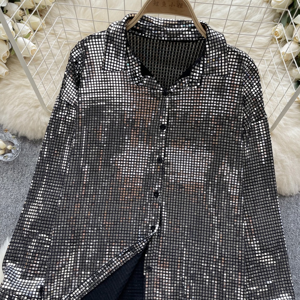 Sequins fashion glitter tops loose Western style shirt