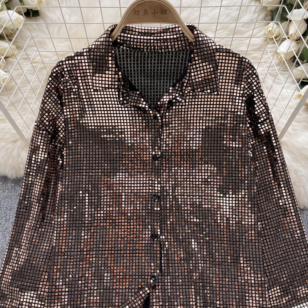 Sequins fashion glitter tops loose Western style shirt