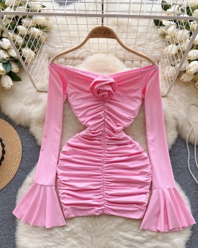 Fold tight stereoscopic dress long sleeve colors T-back