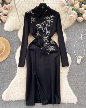 Autumn and winter cheongsam black dress for women