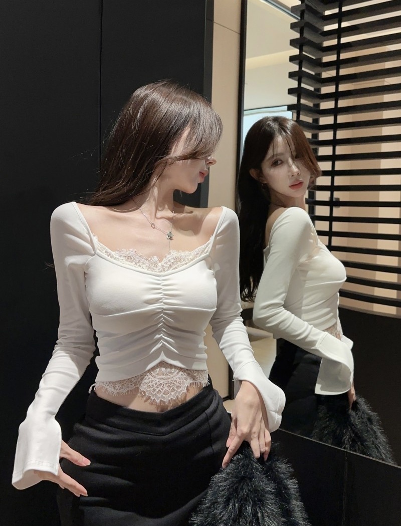 Enticement slim bottoming shirt lace tops for women
