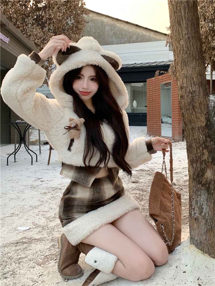 Package hip lovely coat plush Woolen dress