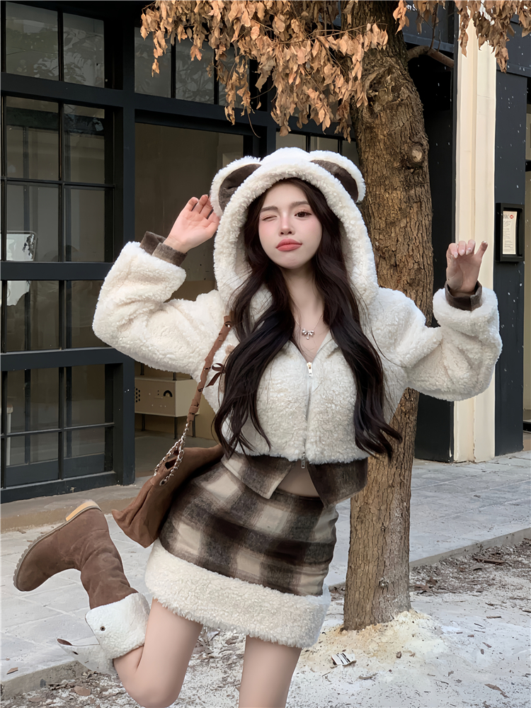 Package hip lovely coat plush Woolen dress