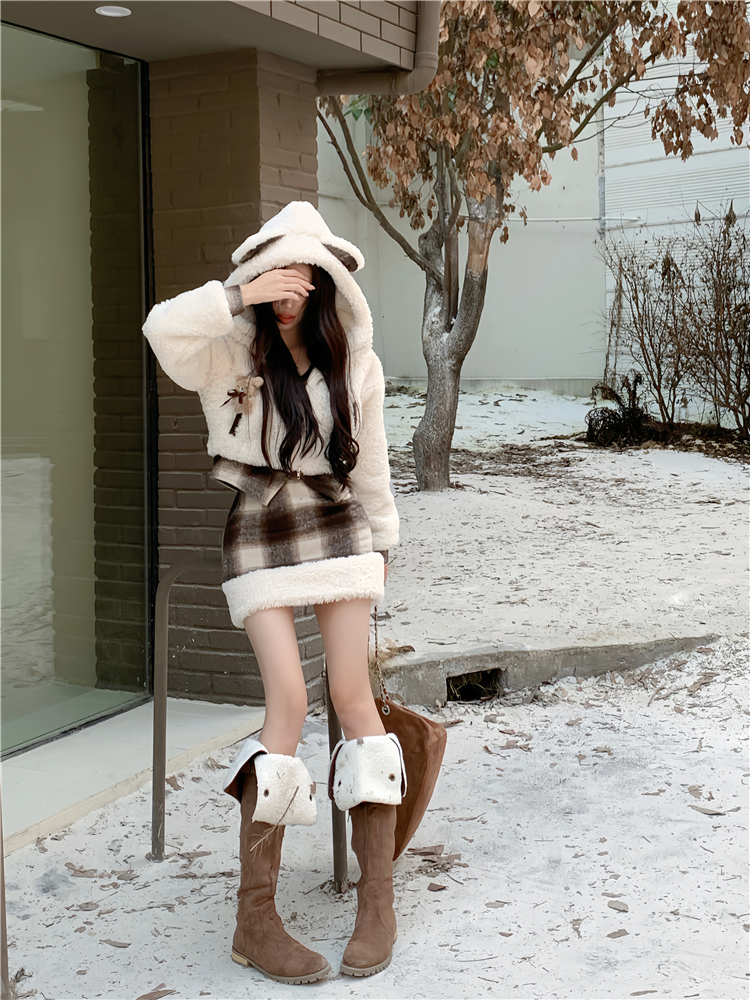 Package hip lovely coat plush Woolen dress