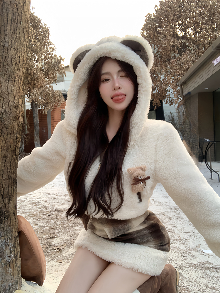 Package hip lovely coat plush Woolen dress