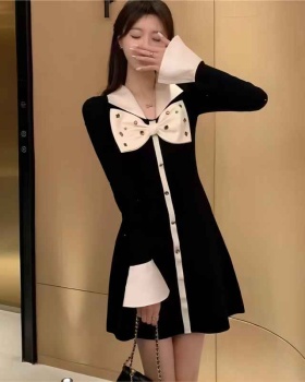 Knitted bottoming sweet long sleeve trumpet sleeves dress