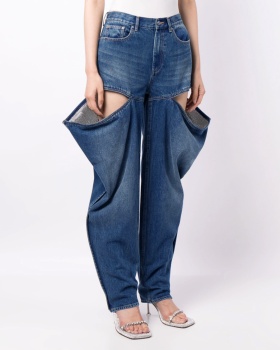 Fashion high waist jeans retro long pants for women