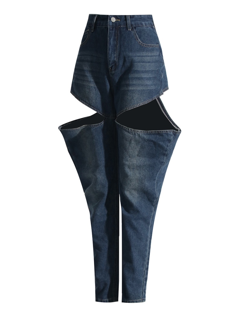 Fashion high waist jeans retro long pants for women