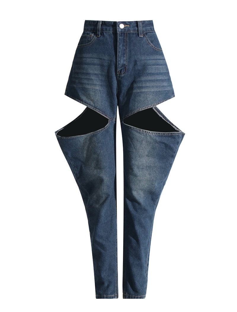 Fashion high waist jeans retro long pants for women