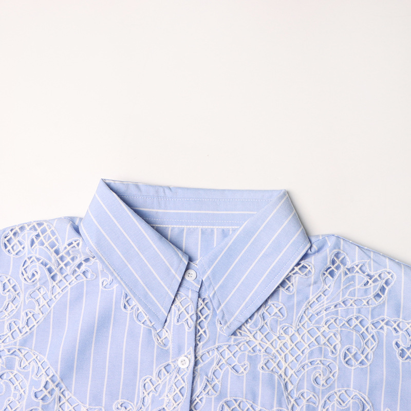 Splice lace stripe long sleeve shirt for women