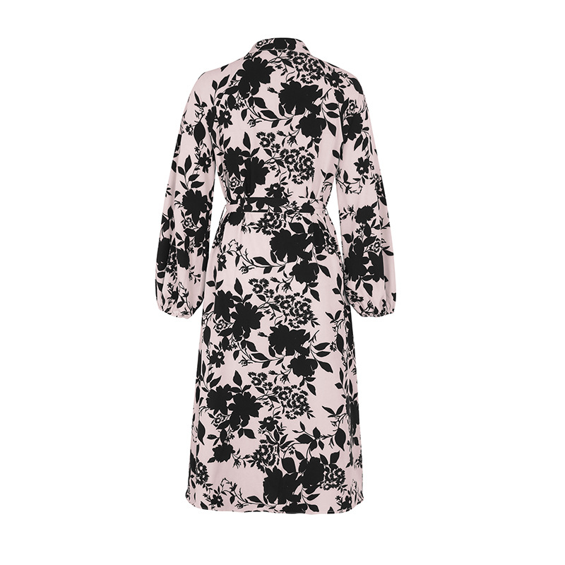 Cstand collar printing European style dress for women
