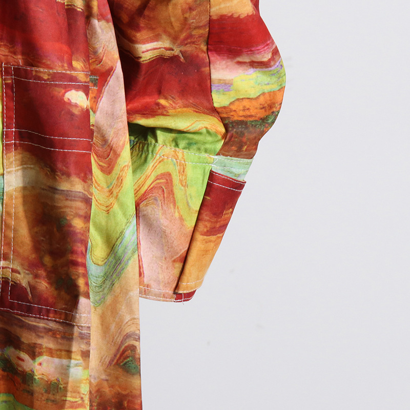 Pinched waist autumn covered buckle tie dye windbreaker