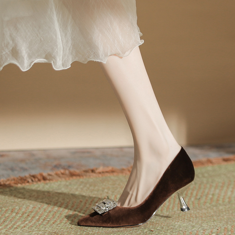 Chanelstyle silvering high-heeled shoes low temperament shoes