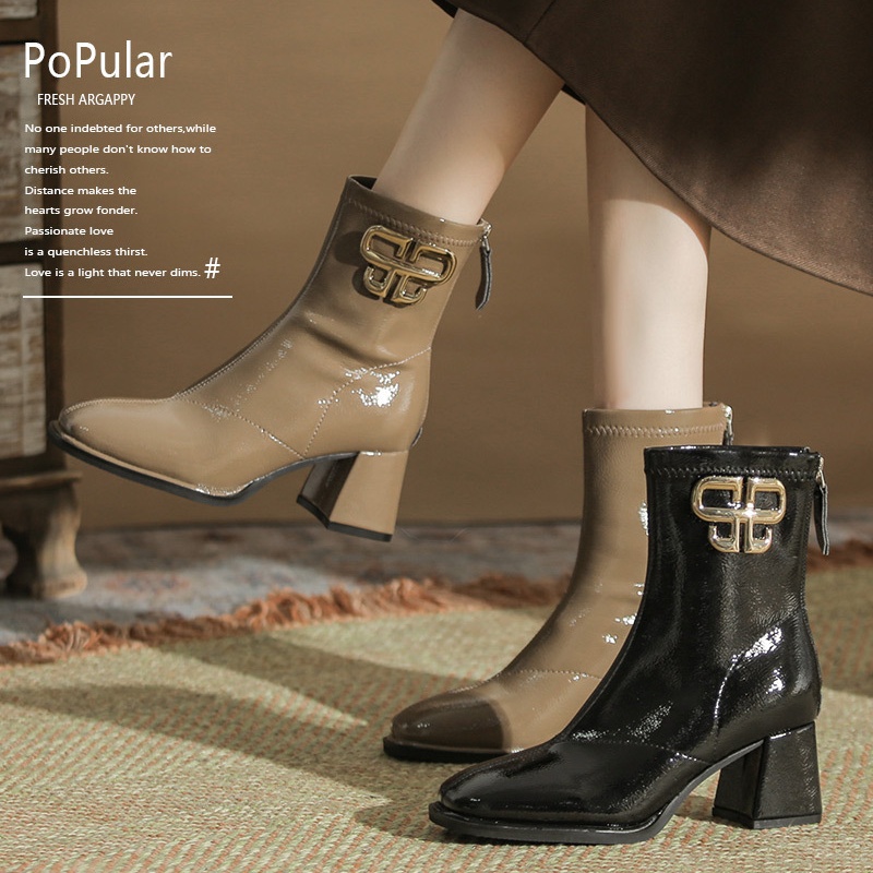 Square head martin boots thick short boots for women