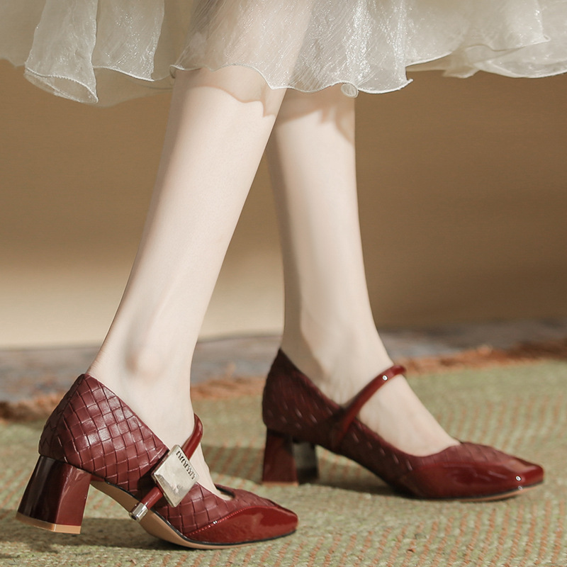 Red weave pattern high-heeled shoes bridesmaids shoes for women