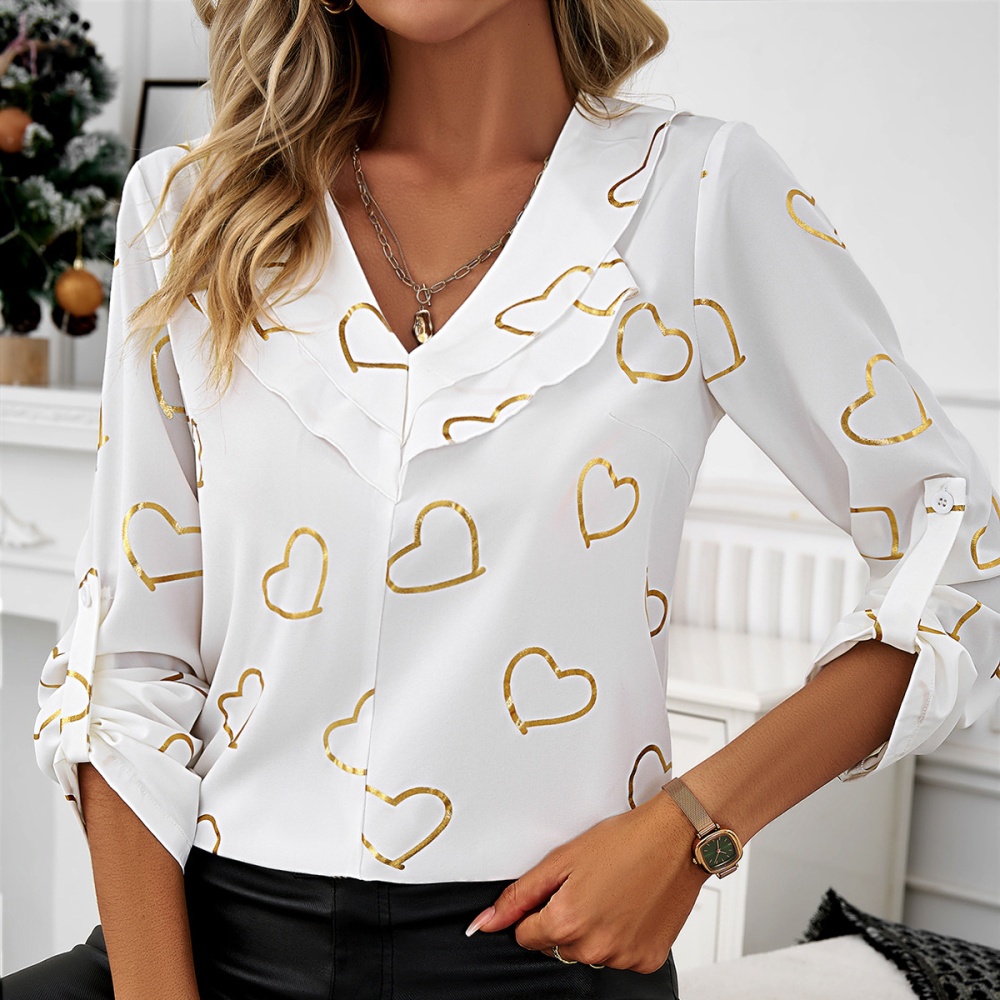 Temperament European style bronzing V-neck tops for women