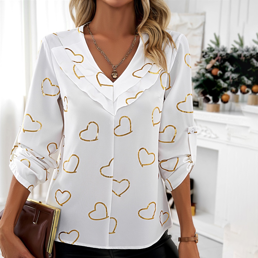 Temperament European style bronzing V-neck tops for women