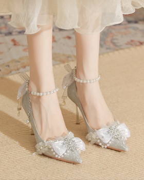 Crystal shoes pearl high-heeled shoes for women