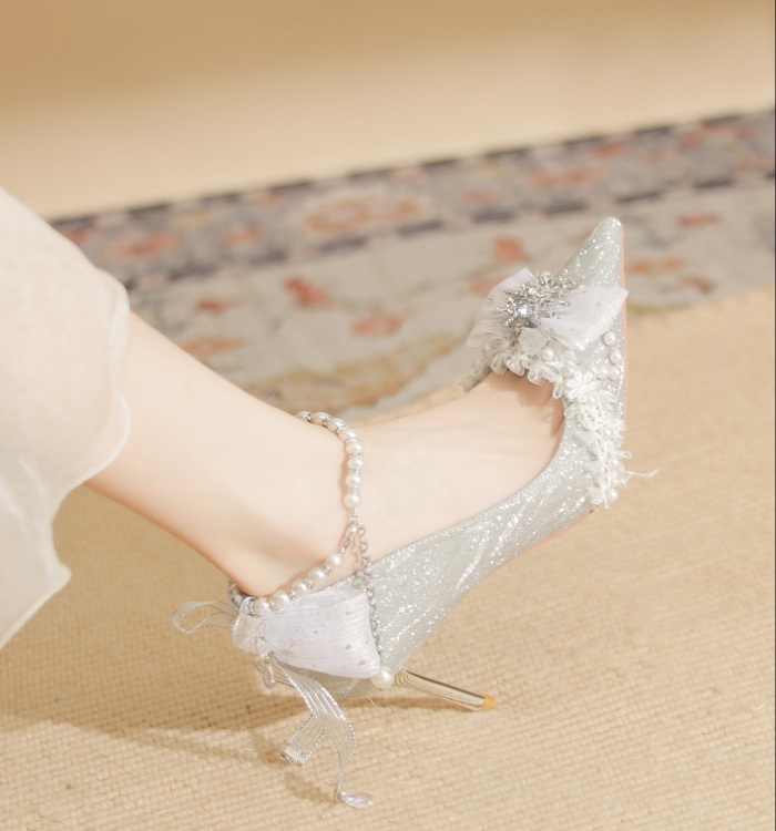 Crystal shoes pearl high-heeled shoes for women